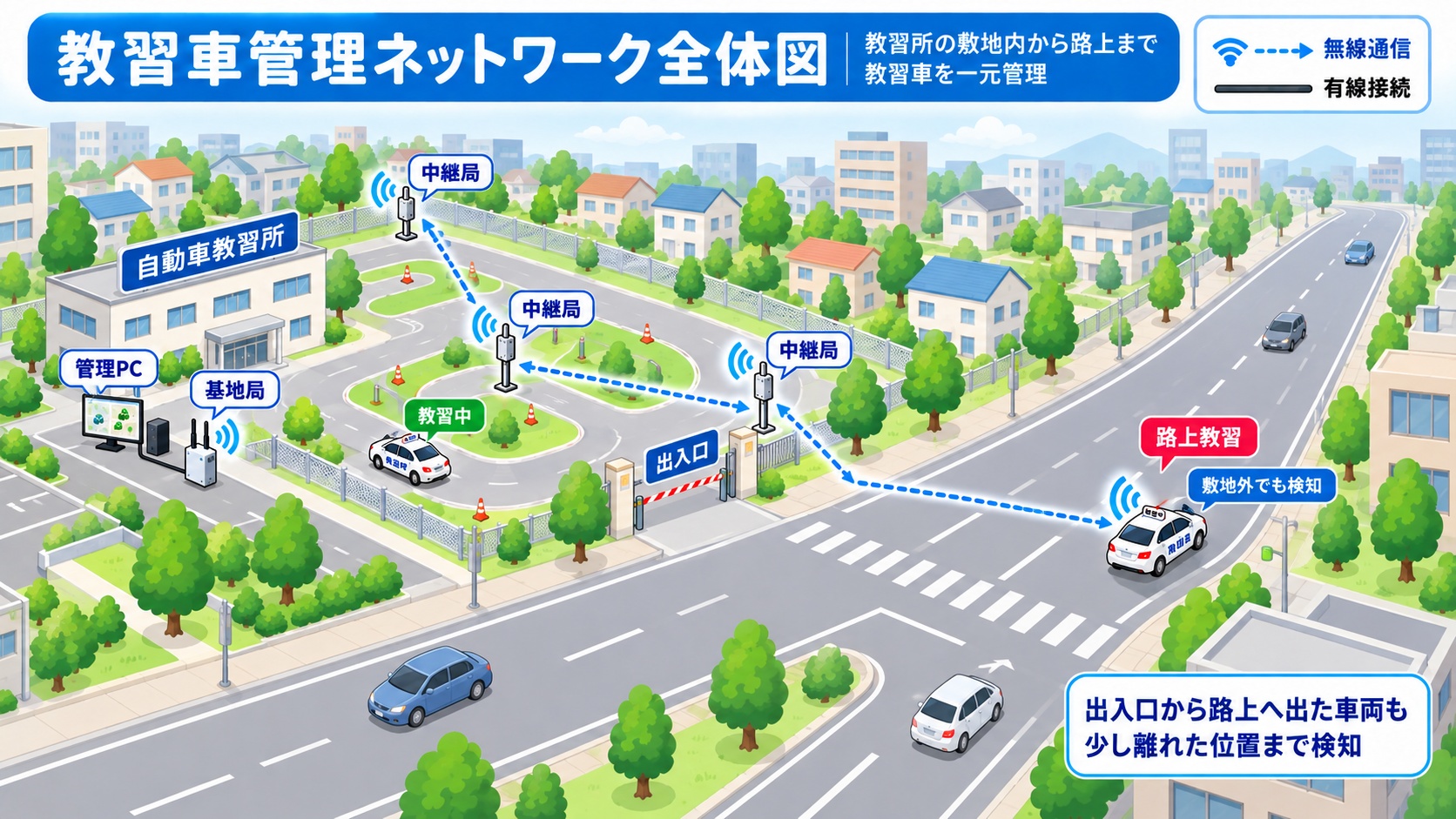 自動車教習所の教習車位置認識ネットワーク図