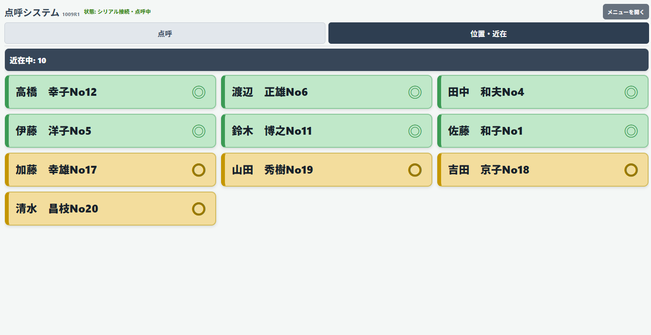 いる人の存在と距離感を示す位置・近在画面